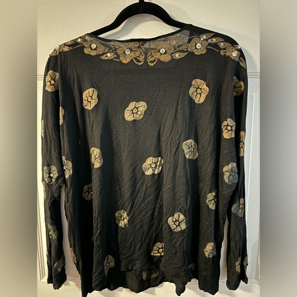 Y2K Embellished Beaded Butterfly Sparkle Black Floral Women's Top One Size VTG - Picture 9 of 15